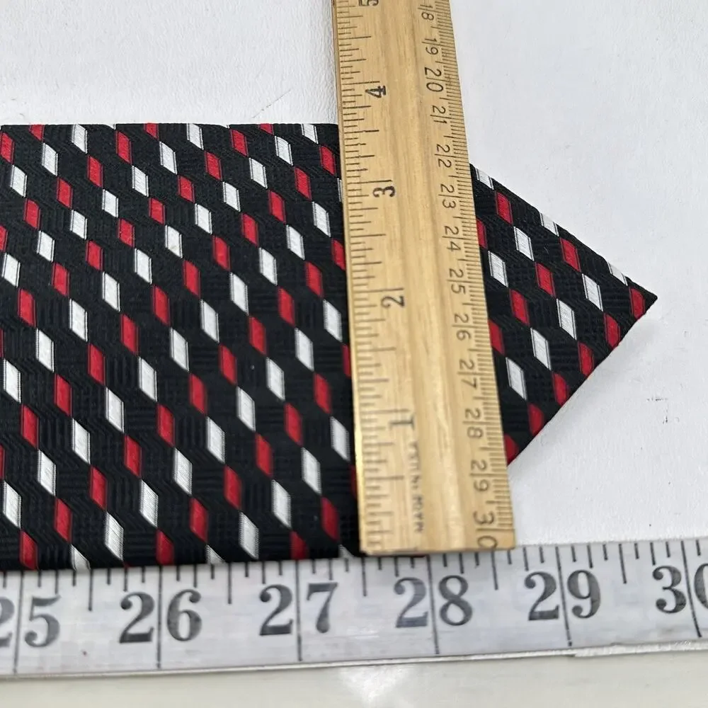 Alexander Julian Tie Mens in Red White Blue Diagonal Diamond Silk Wide